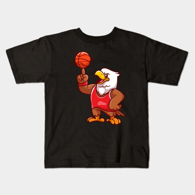 Cute Eagle Playing Basketball Cartoon Kids T-Shirt by Catalyst Labs